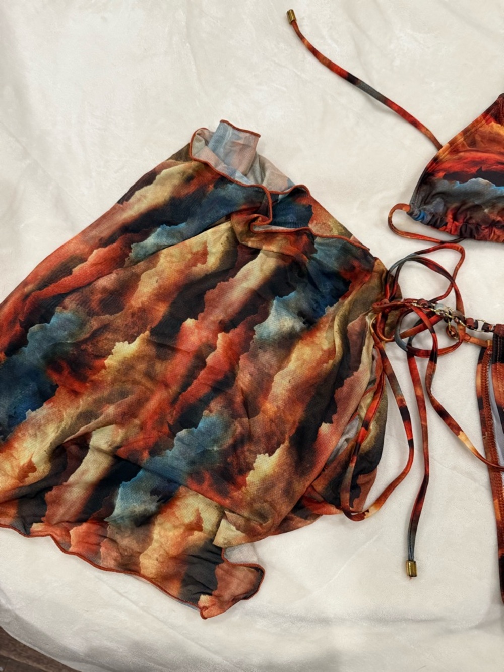 Tie-Dye Triangle String Bikini Set - Rust Multi - Picture 2 of 3